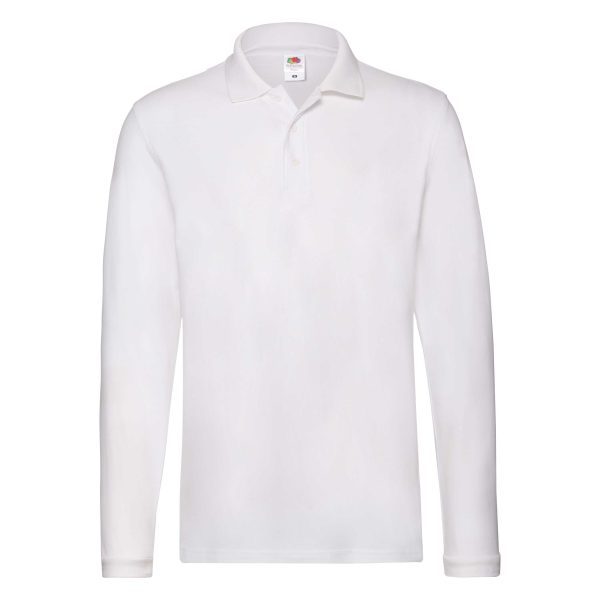 Premium-Long-Sleeve-Polo-Fruit-of-the-Loom-front-white