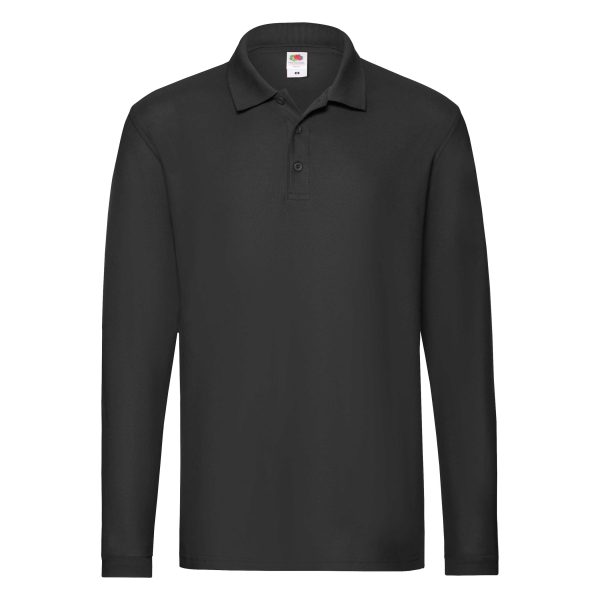 Premium-Long-Sleeve-Polo-Fruit-of-the-Loom-front-black