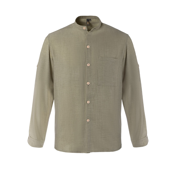 Πουκάμισο CAYMAN με ΜΑΟ γιακά και air washed linen look olive green